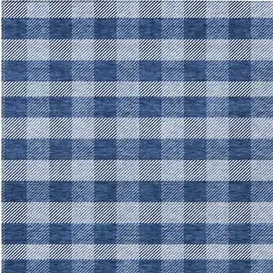 Photo of Navy Blue And Ivory Plaid Washable Indoor Outdoor Area Rug