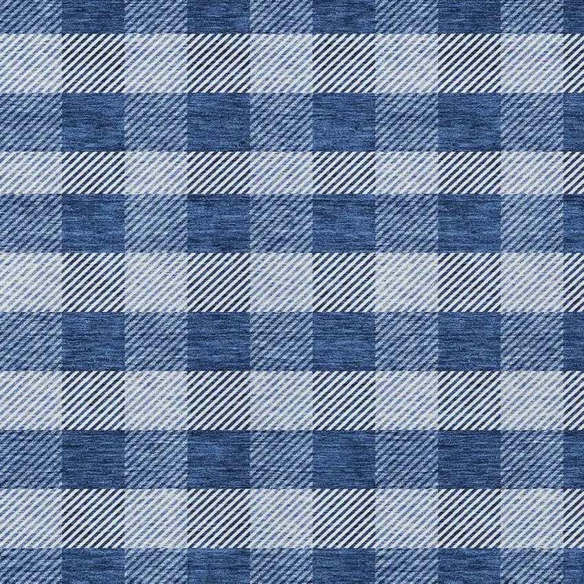 Navy Blue And Ivory Plaid Washable Indoor Outdoor Area Rug Photo 6
