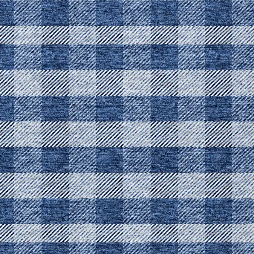 Navy Blue And Ivory Plaid Washable Indoor Outdoor Area Rug Photo 6