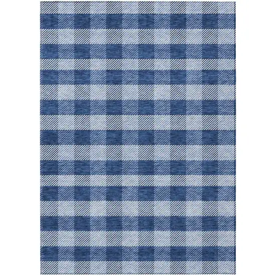 Navy Blue And Ivory Plaid Washable Indoor Outdoor Area Rug Photo 2