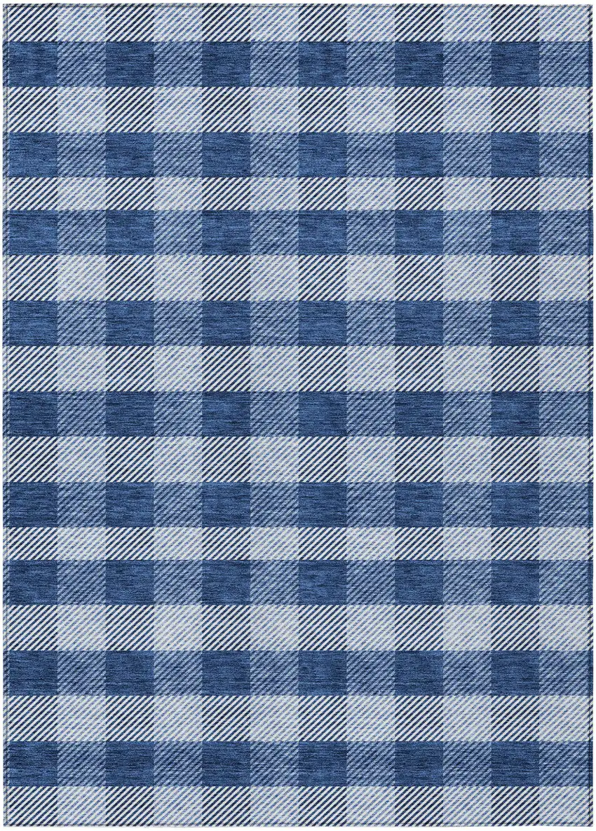 Navy Blue And Ivory Plaid Washable Indoor Outdoor Area Rug Photo 2
