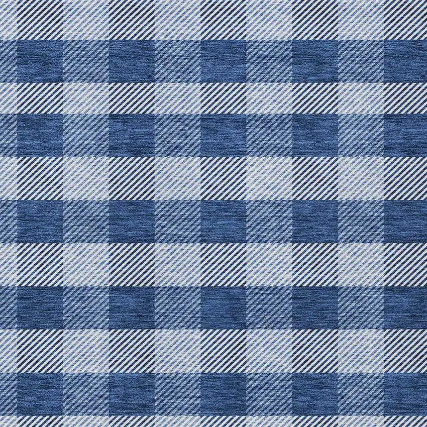 Navy Blue And Ivory Plaid Washable Indoor Outdoor Area Rug Photo 6