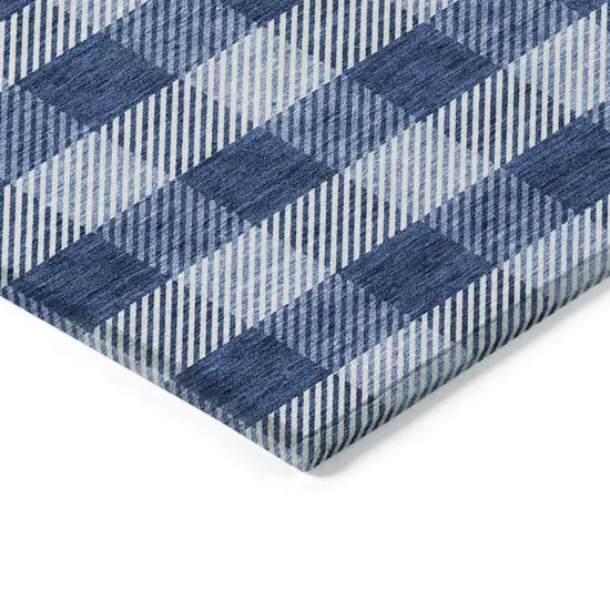 Navy Blue And Ivory Plaid Washable Indoor Outdoor Area Rug Photo 5
