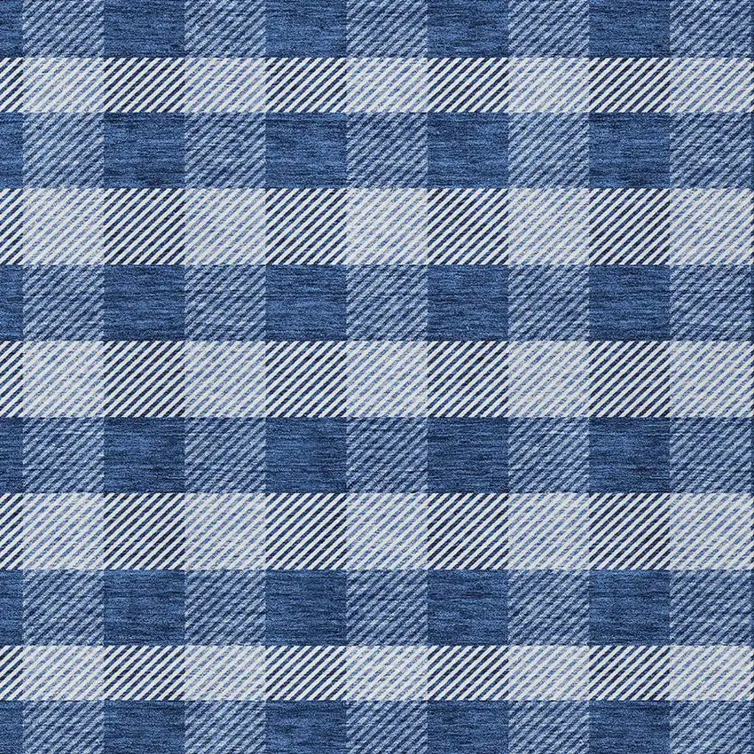 Navy Blue And Ivory Plaid Washable Indoor Outdoor Area Rug Photo 6