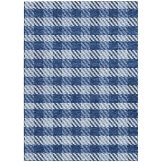 Navy Blue And Ivory Plaid Washable Indoor Outdoor Area Rug Photo 6