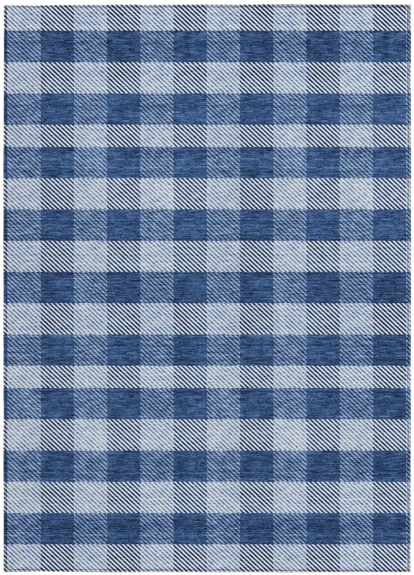 Navy Blue And Ivory Plaid Washable Indoor Outdoor Area Rug Photo 6