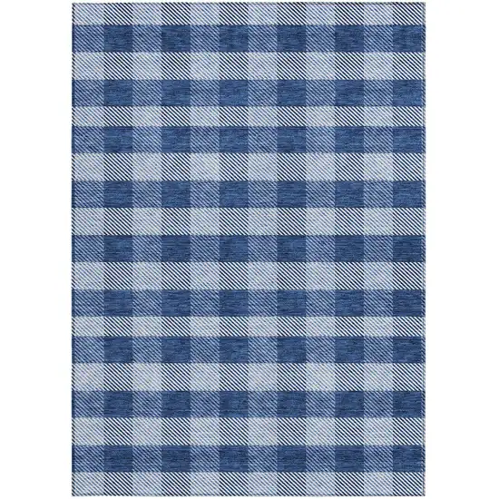 Navy Blue And Ivory Plaid Washable Indoor Outdoor Area Rug Photo 7