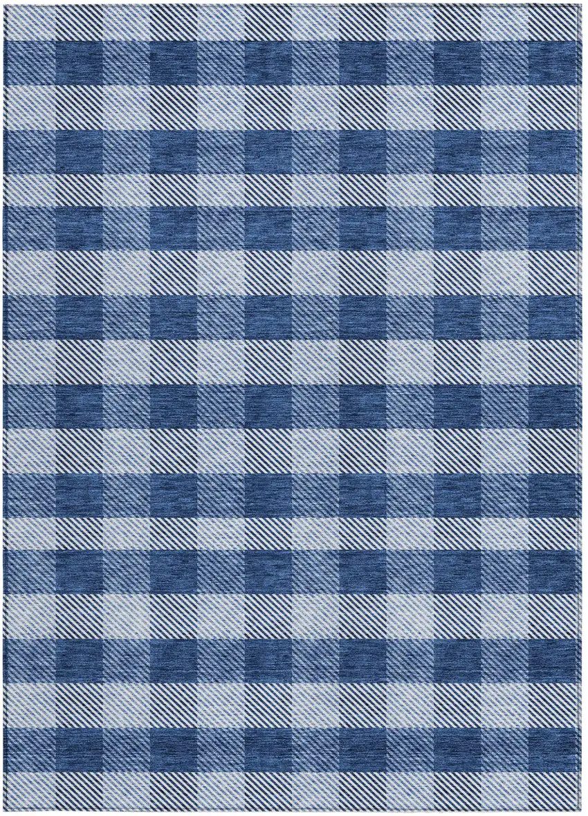Navy Blue And Ivory Plaid Washable Indoor Outdoor Area Rug Photo 7