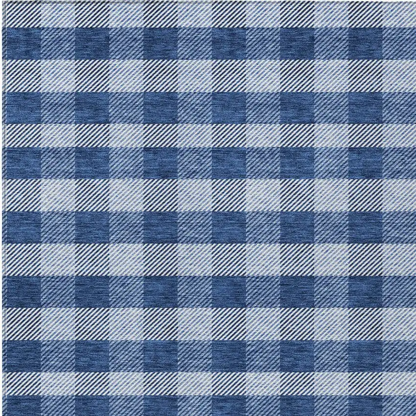 Navy Blue And Ivory Plaid Washable Indoor Outdoor Area Rug Photo 5