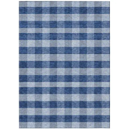 Navy Blue And Ivory Plaid Washable Indoor Outdoor Area Rug Photo 2