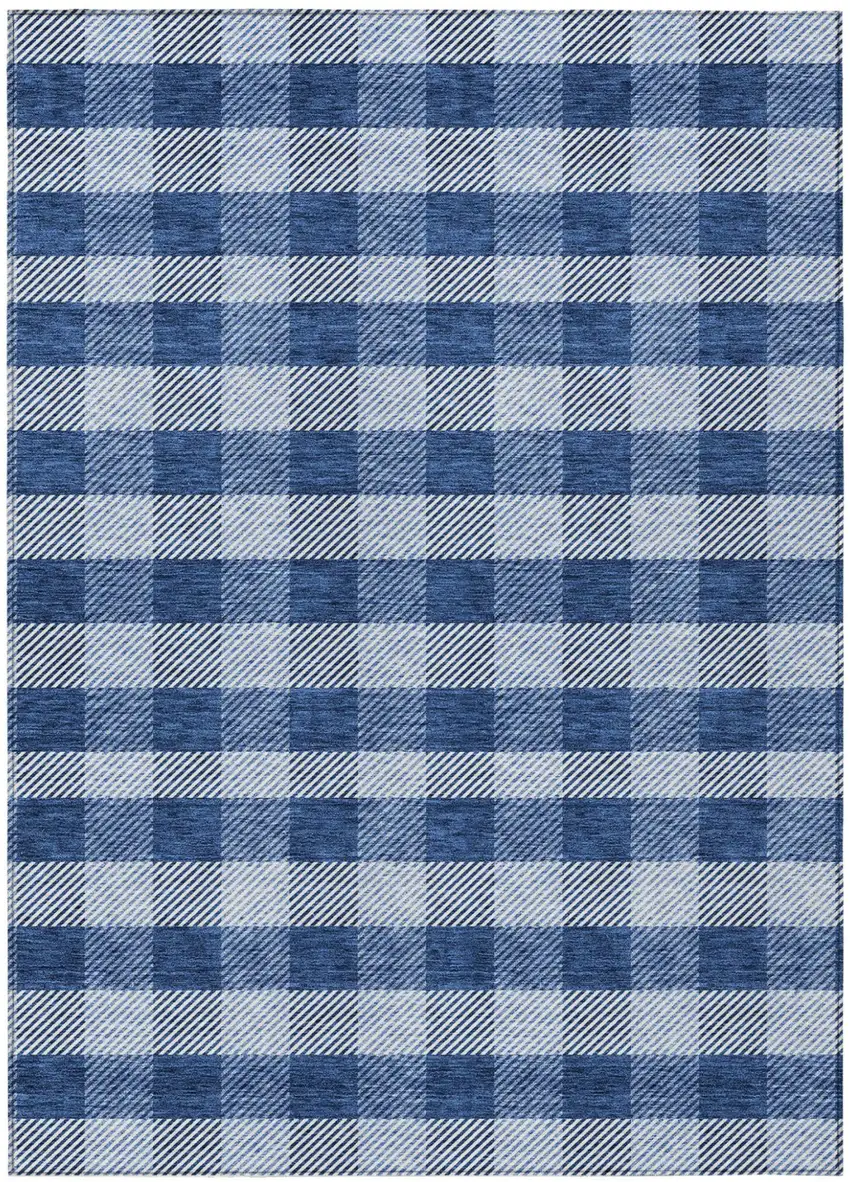 Navy Blue And Ivory Plaid Washable Indoor Outdoor Area Rug Photo 2