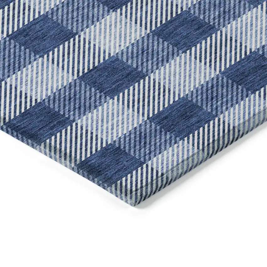 Navy Blue And Ivory Plaid Washable Indoor Outdoor Area Rug Photo 5