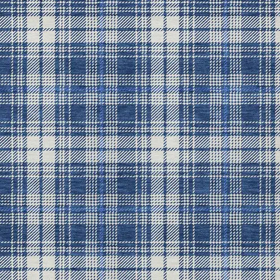 Navy Blue And Ivory Plaid Washable Indoor Outdoor Area Rug Photo 5