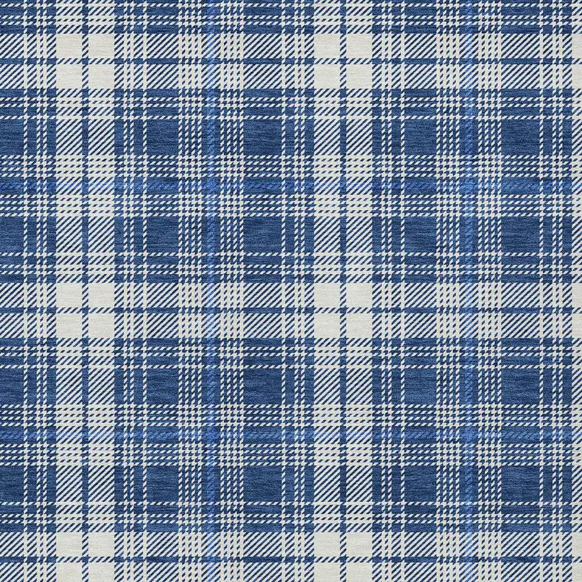 Navy Blue And Ivory Plaid Washable Indoor Outdoor Area Rug Photo 5