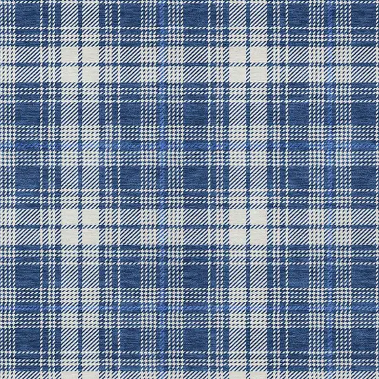 Navy Blue And Ivory Plaid Washable Indoor Outdoor Area Rug Photo 5