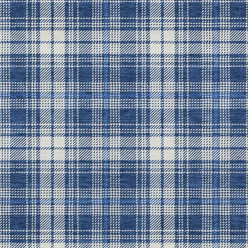 Navy Blue And Ivory Plaid Washable Indoor Outdoor Area Rug Photo 5
