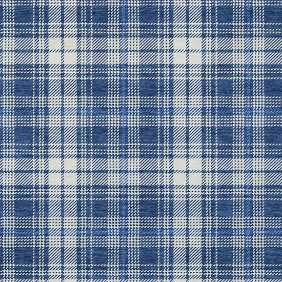 Navy Blue And Ivory Plaid Washable Indoor Outdoor Area Rug Photo 5
