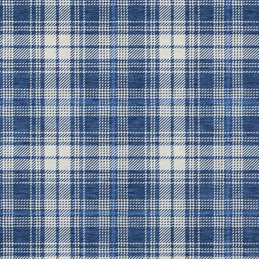 Navy Blue And Ivory Plaid Washable Indoor Outdoor Area Rug Photo 5