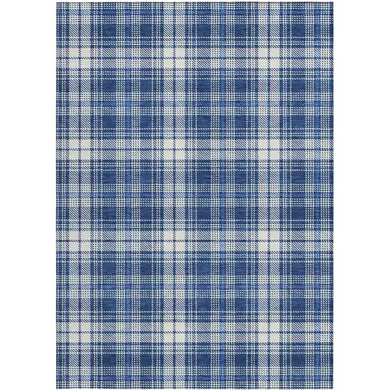 Navy Blue And Ivory Plaid Washable Indoor Outdoor Area Rug Photo 6