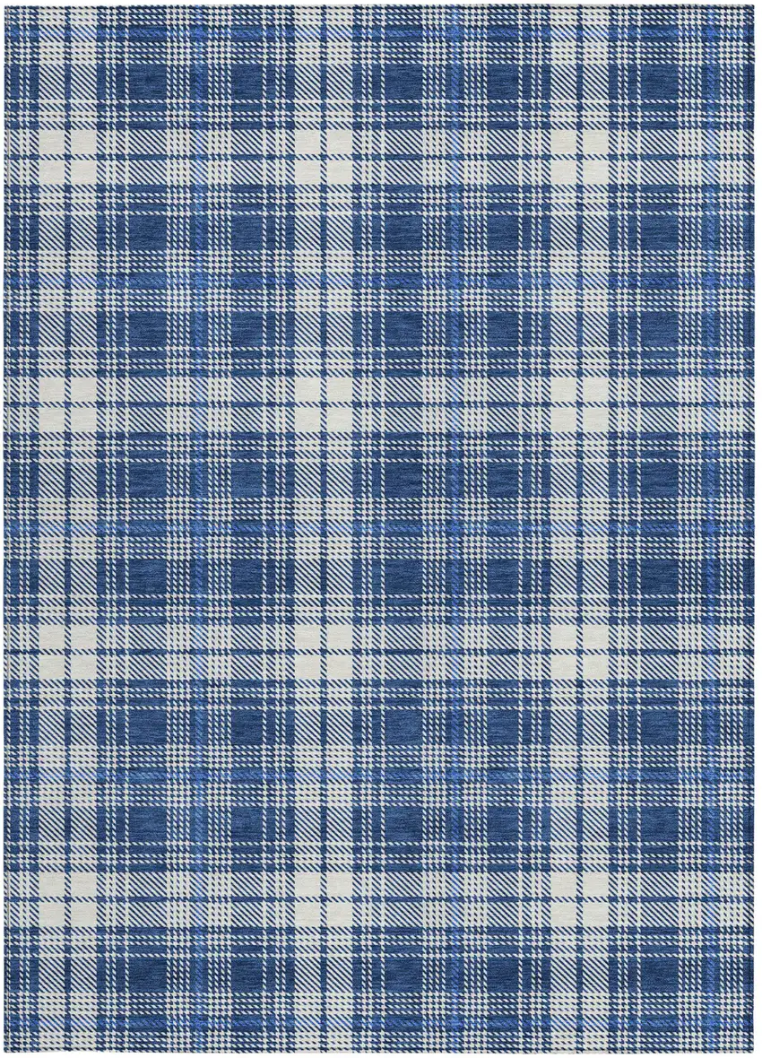 Navy Blue And Ivory Plaid Washable Indoor Outdoor Area Rug Photo 6