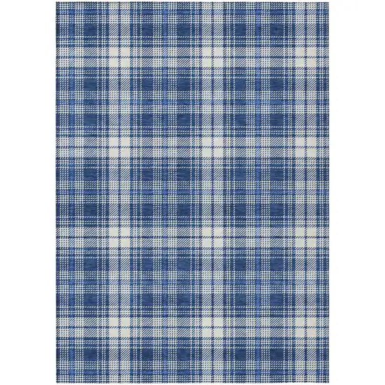 Navy Blue And Ivory Plaid Washable Indoor Outdoor Area Rug Photo 2
