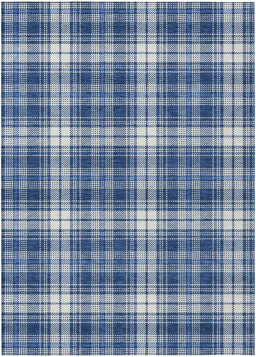 Navy Blue And Ivory Plaid Washable Indoor Outdoor Area Rug Photo 2