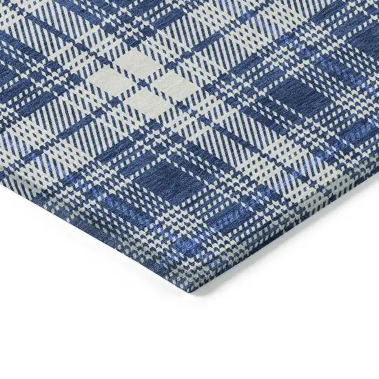Navy Blue And Ivory Plaid Washable Indoor Outdoor Area Rug Photo 4