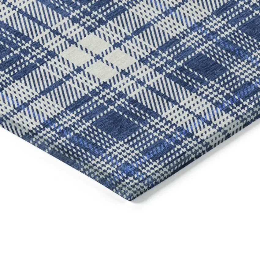 Navy Blue And Ivory Plaid Washable Indoor Outdoor Area Rug Photo 4