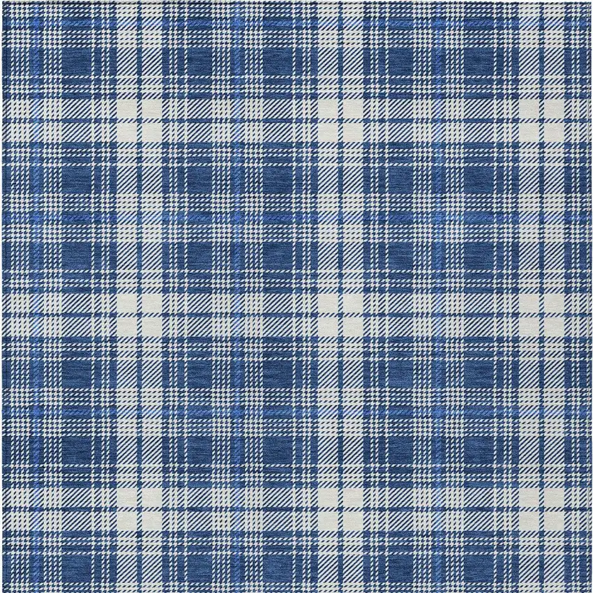 Navy Blue And Ivory Plaid Washable Indoor Outdoor Area Rug Photo 6