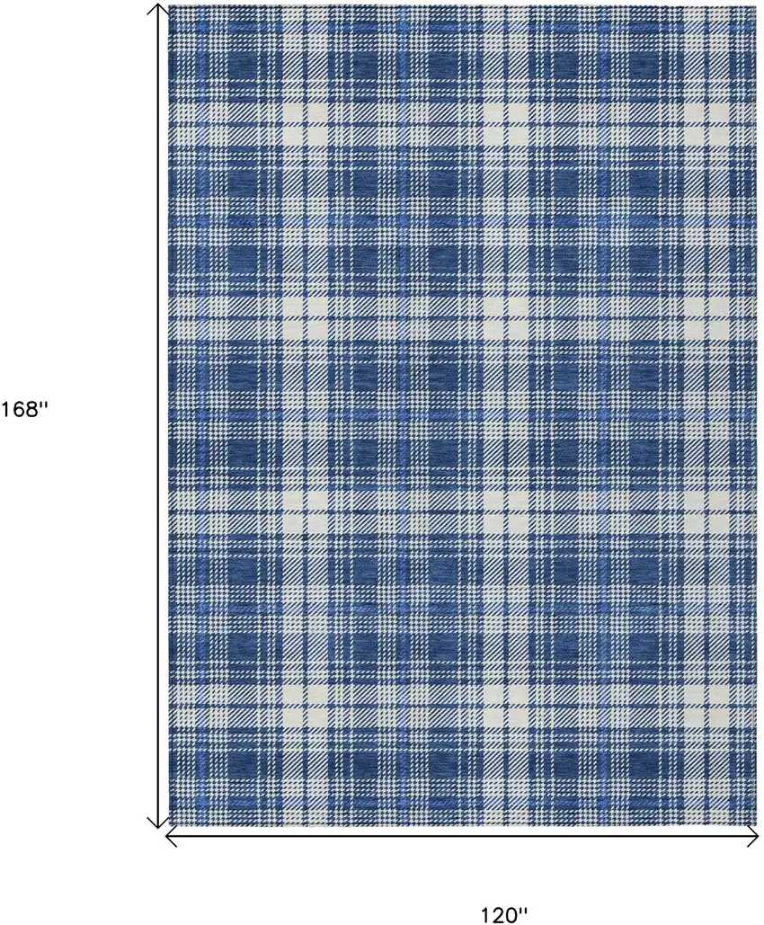Navy Blue And Ivory Plaid Washable Indoor Outdoor Area Rug Photo 3