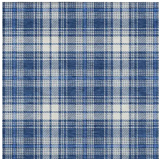 Navy Blue And Ivory Plaid Washable Indoor Outdoor Area Rug Photo 5