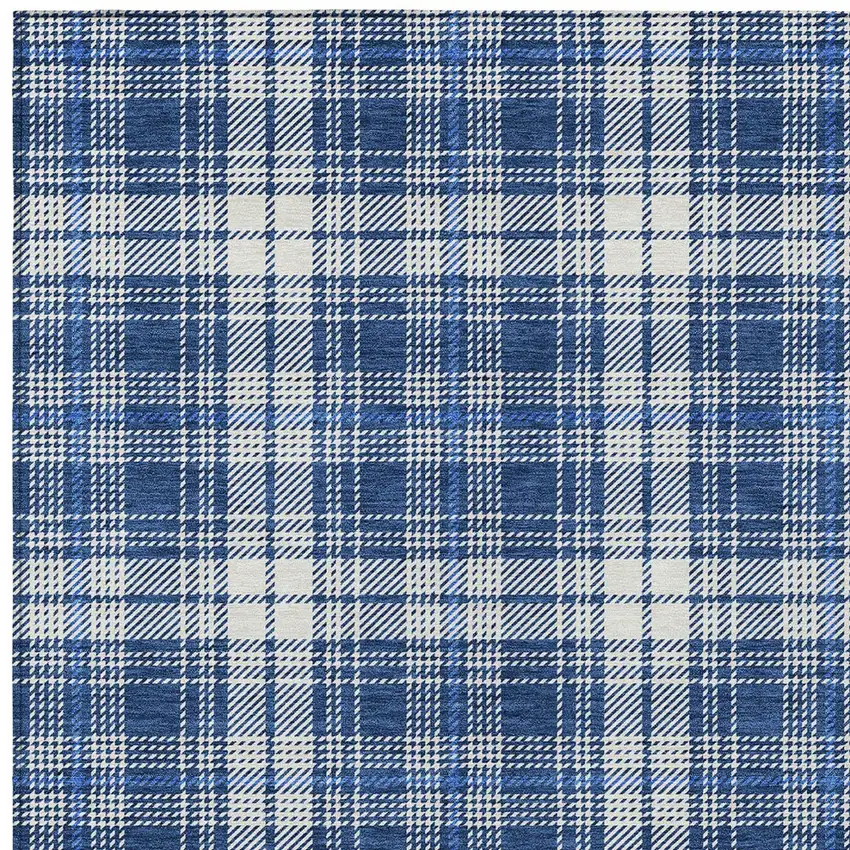 Navy Blue And Ivory Plaid Washable Indoor Outdoor Area Rug Photo 5