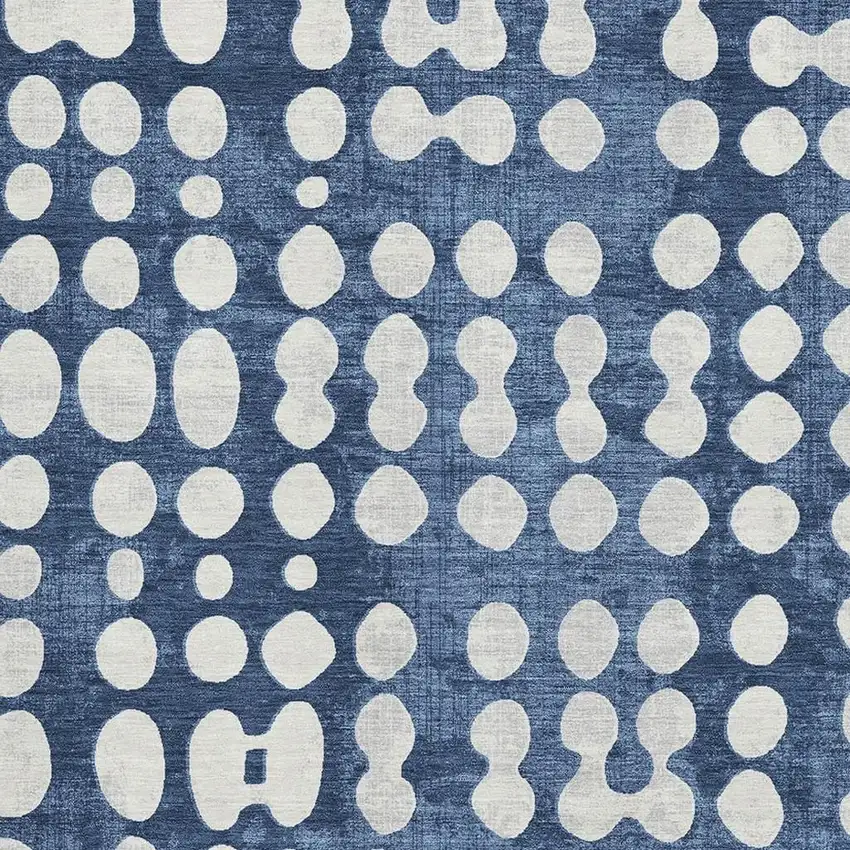 Navy Blue And Ivory Polka Dot Washable Area Rug With UV Protection Photo 3