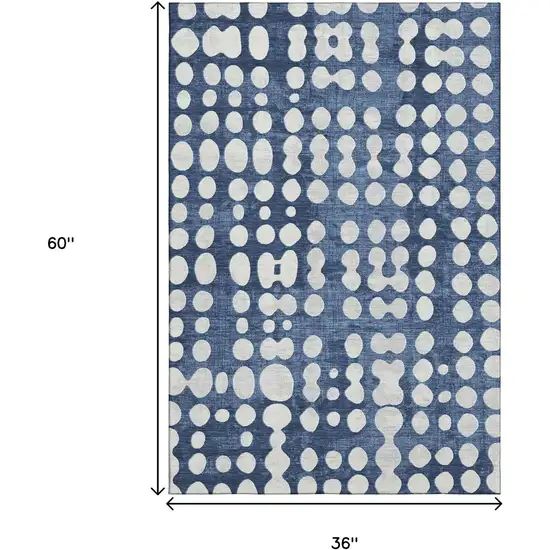 Navy Blue And Ivory Polka Dot Washable Area Rug With UV Protection Photo 3