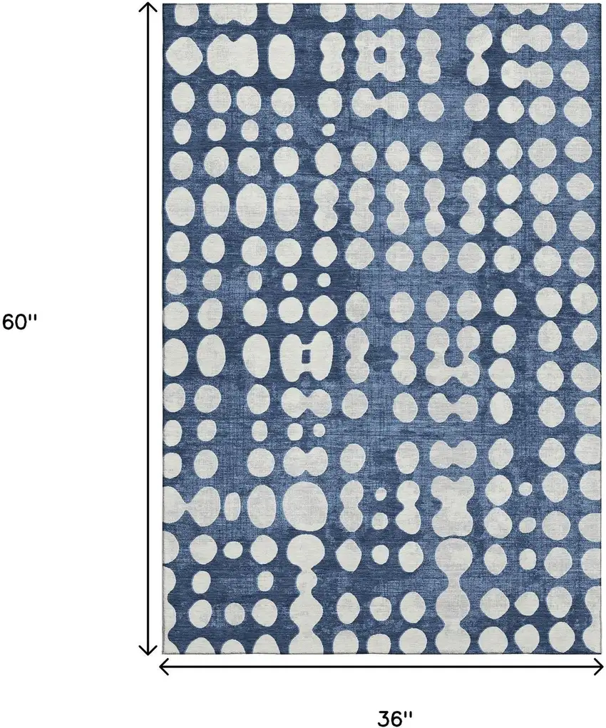 Navy Blue And Ivory Polka Dot Washable Area Rug With UV Protection Photo 3