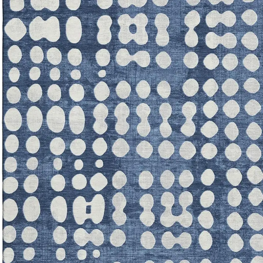 Navy Blue And Ivory Polka Dot Washable Area Rug With UV Protection Photo 4