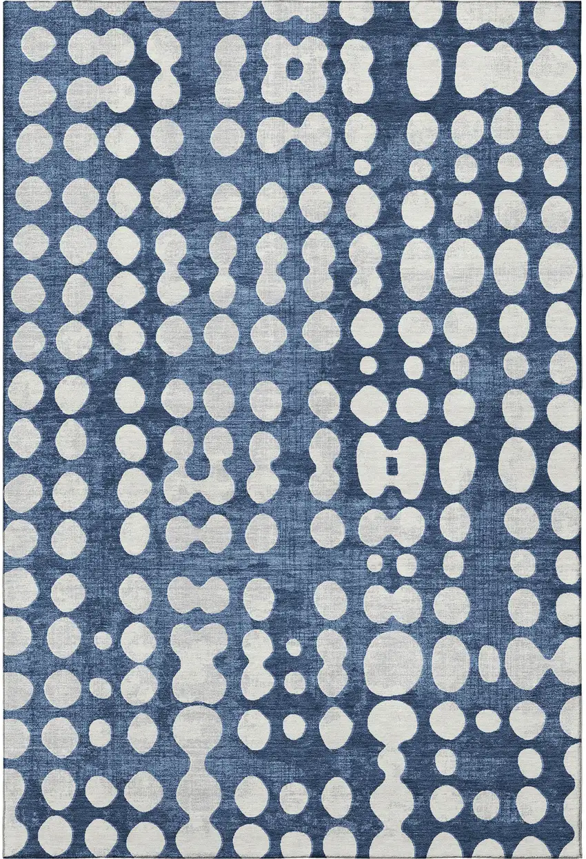 Navy Blue And Ivory Polka Dot Washable Area Rug With UV Protection Photo 3