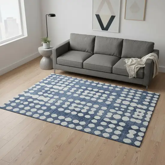 Navy Blue And Ivory Polka Dot Washable Area Rug With UV Protection Photo 2