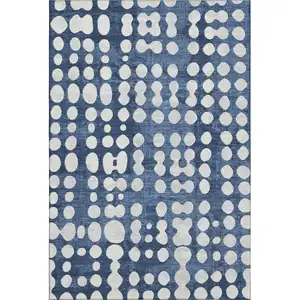 Photo of Navy Blue And Ivory Polka Dot Washable Area Rug With UV Protection