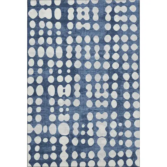 Navy Blue And Ivory Polka Dot Washable Area Rug With UV Protection Photo 1
