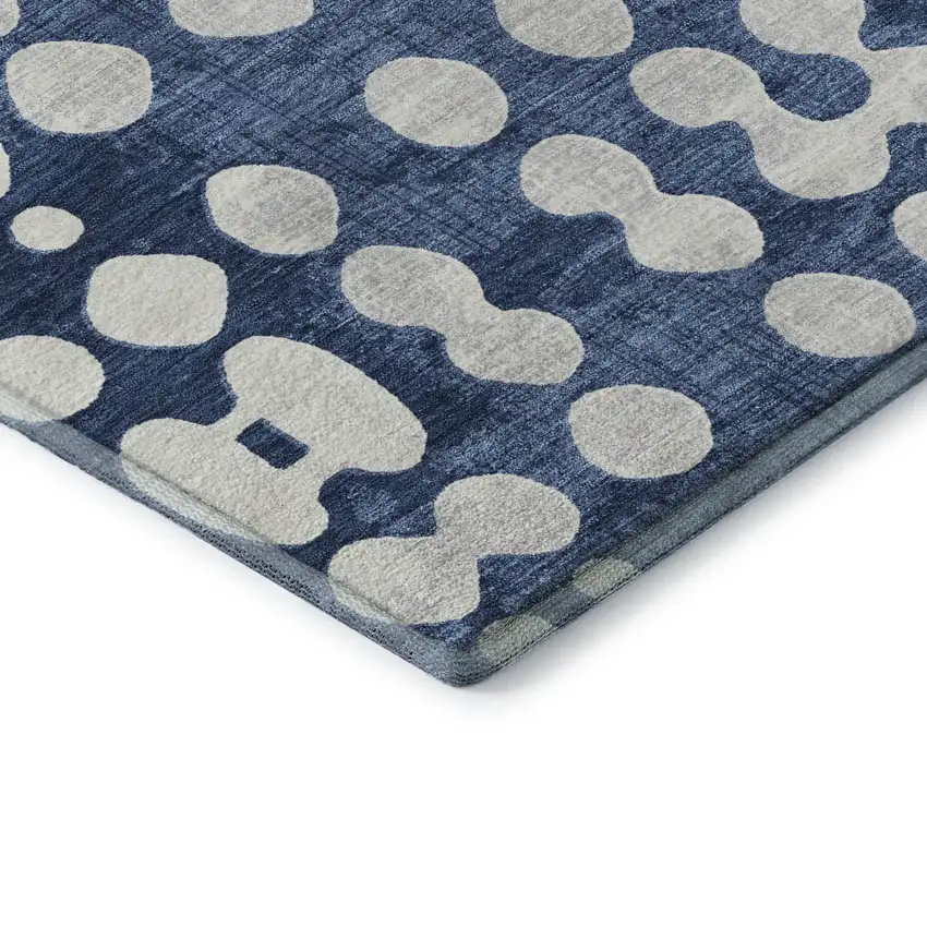 Navy Blue And Ivory Polka Dot Washable Area Rug With UV Protection Photo 7