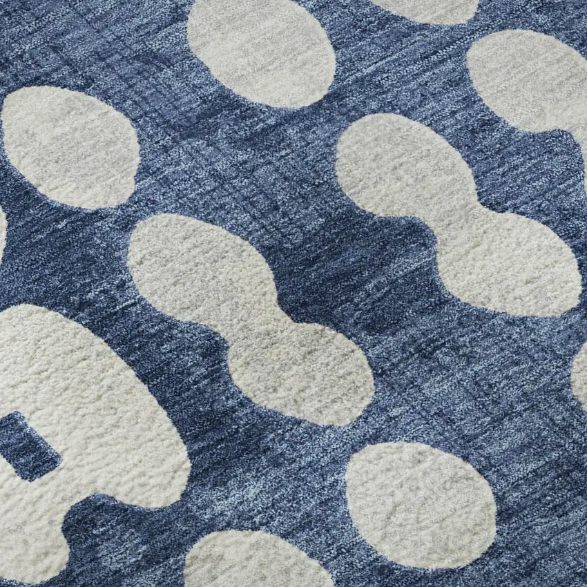 Navy Blue And Ivory Polka Dot Washable Area Rug With UV Protection Photo 9