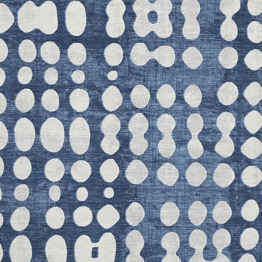 Navy Blue And Ivory Polka Dot Washable Area Rug With UV Protection Photo 3