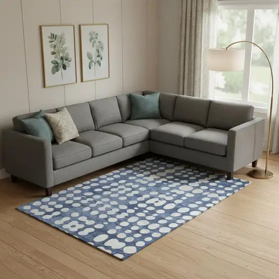 Navy Blue And Ivory Polka Dot Washable Area Rug With UV Protection Photo 1