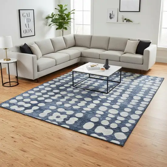 Navy Blue And Ivory Polka Dot Washable Area Rug With UV Protection Photo 2