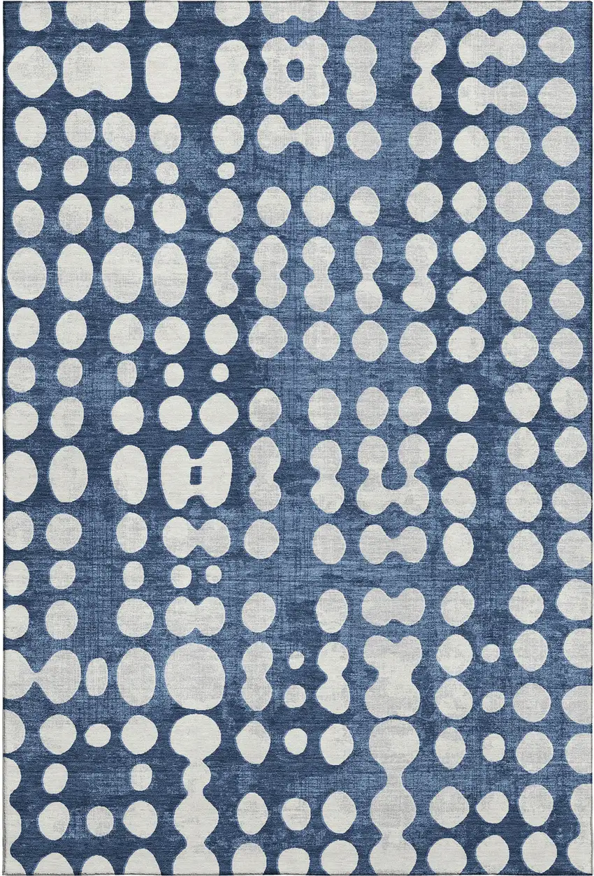 Navy Blue And Ivory Polka Dot Washable Area Rug With UV Protection Photo 1