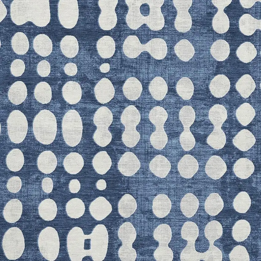 Navy Blue And Ivory Polka Dot Washable Area Rug With UV Protection Photo 3