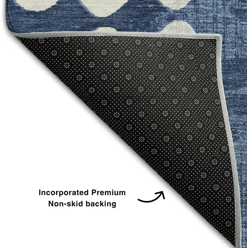 Navy Blue And Ivory Polka Dot Washable Area Rug With UV Protection Photo 7