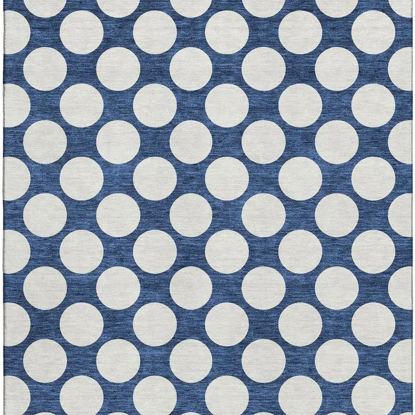 Navy Blue And Ivory Polka Dot Washable Area Rug With UV Protection Photo 3