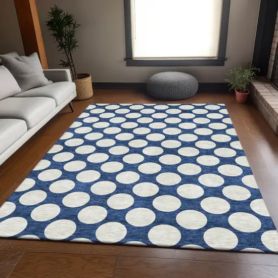 Navy Blue And Ivory Polka Dot Washable Area Rug With UV Protection Photo 6